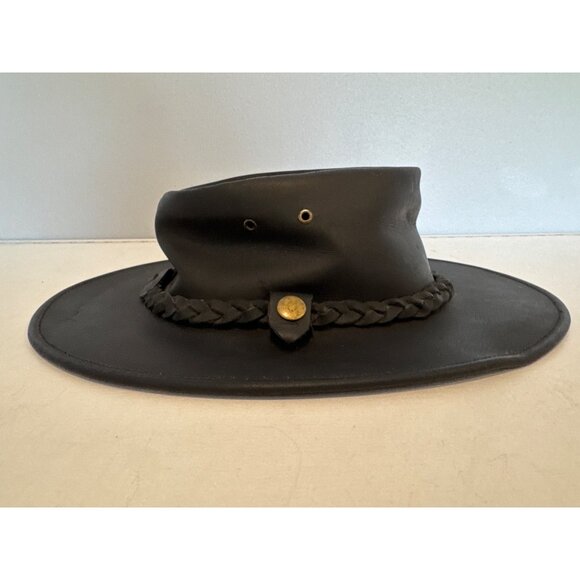 Original Australian Style Mens Hat Black Leather Sz M Aussie Outback Bush Casual - Picture 2 of 12